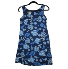 Vintage Hilo Hattie Midi Dress The Hawaiian Original Blue Floral Sundress Size 8