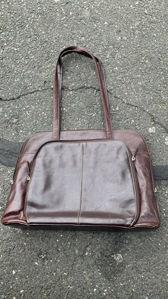 Bolso/maletín/computadora de viaje grande Buxton Euro, marrón, cuero, bolso de hombro Foto 2 de 4