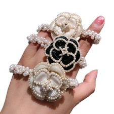 3Pcs Elastic Beaded Bracelet Bow Hair Tie Bands Crystal Rhinestone Flower Hai...