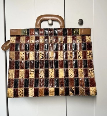 Vintage J. Perez Echtleder Patchwork Schlangenleder Aktentasche Tasche mit Schlüssel