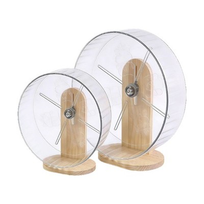 Modern Clear Acrylic Pet Running Wheel Stable Wooden Base Low Noise Exercise Toy