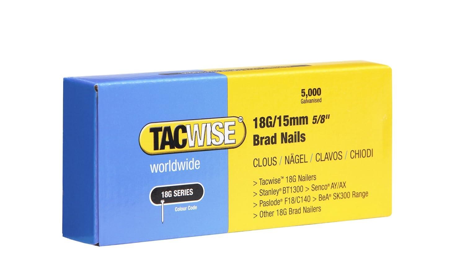 Tacwise 0394 18G Brad Nails 15mm Galvanised Straight Finish Nails 5000