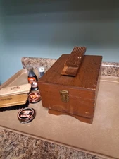 Handcrafted Dovetailed Shoe Valet/Shine Box Stand W/ Accessories