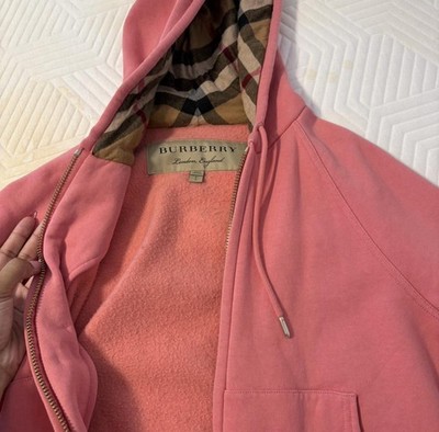 Burberry Pink Full Zip Hoodie Women's S plaid check hood Logo Burberry Pink Full Zip Hoodie Women's S plaid check hood Logo