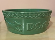 Longaberger Mulligan Pottery Dog Bowl Medium 7.5" Green Made in USA