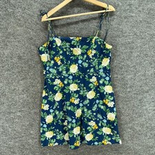 Old Navy Mini Dress Women XL Blue Floral Short Sleeveless Square Neck Rayon