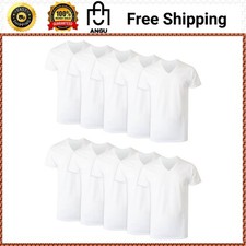 Men's V-Neck Cotton Undershirt 10-Pack Moisture Wicking White Tee Value Pack