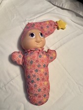 VINTAGE PLAYSKOOL 1988 GLOW WORM PLUSH DOLL PINK W/STARS PAJAMAS GLOW WORM-WORKS