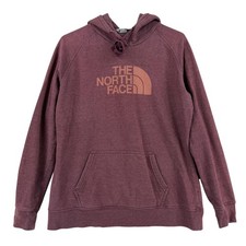 The North Face Hoodie Womens Large Red Pullover Fleece Logo Raglan Sweatshirt