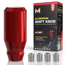 Racing Red Shift Knob - 4 Metal Threaded Adapters, 4 5 6 Speed Manual Buttonle