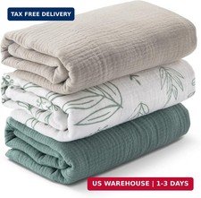 Muslin Swaddle Blankets for Newborn, 3 Pack Breathable Soft Receiving Blanket, L