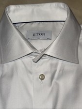 ETON MENS WHITE PREMIUM LUXURY COTTON SLIM-FIT DRESS SHIRT SIZE 15.5/34 250