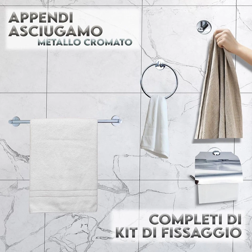 MAKA Set Accessori Bagno Moderni Portasciugamani in Acciaio E Alluminio Diversi  - Immagine 2 di 4