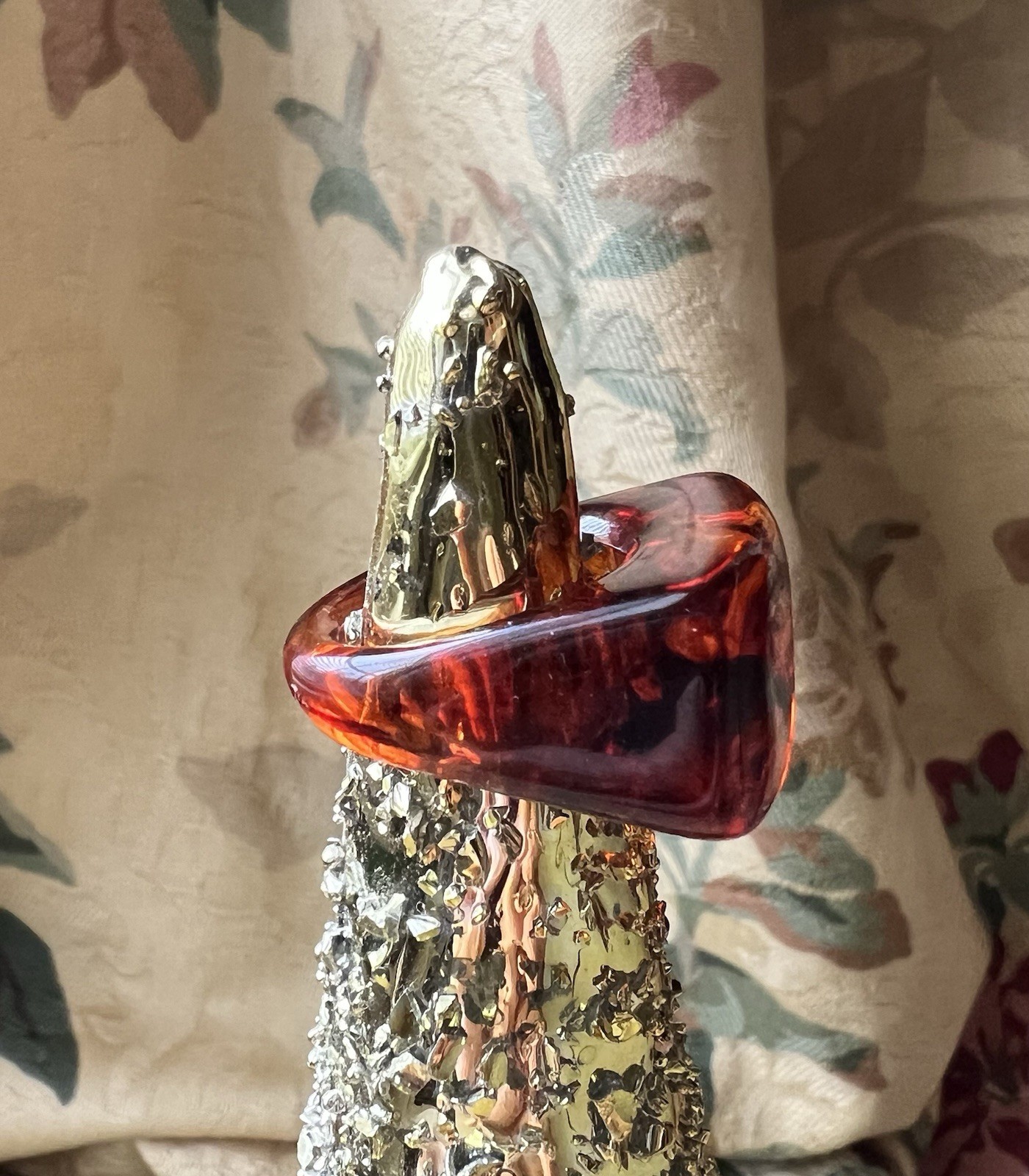 Large Solid Carved Polished Amber Band Ring Size 8 - image 5