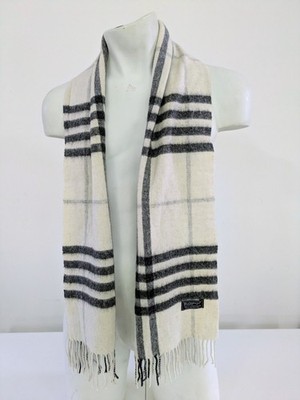 Burberrys Schal Vintage weiß kariert 100% Lammwolle Made in England 170x30 