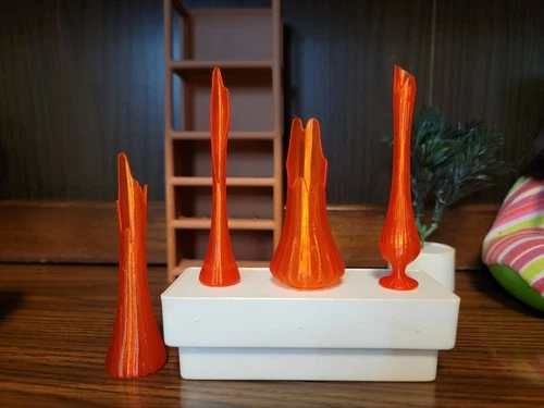 Miniature Swung Glass (Plastic) Vase Set - Red - Barbie - MCM Vintage Retro