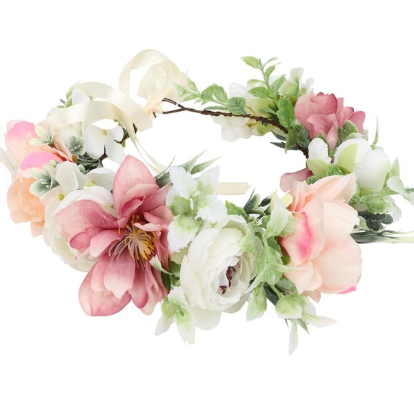 Blumenkranz Haare Rosa Boho Blumenkranz Rose Floral Einstellbar Weiß-1-image