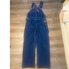 VTG 1990s Dickies Indigo Blue Denim Bib Workwear Overalls Size 34x30 Made in USA
