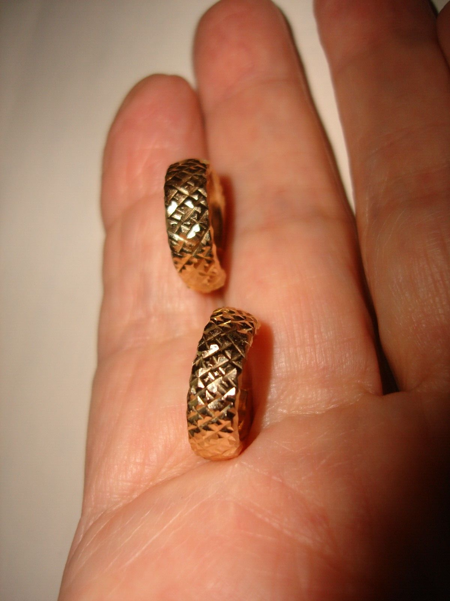 Vintage Collectible RCI Italy 14k Yellow Gold Hollow Hoop Engraved