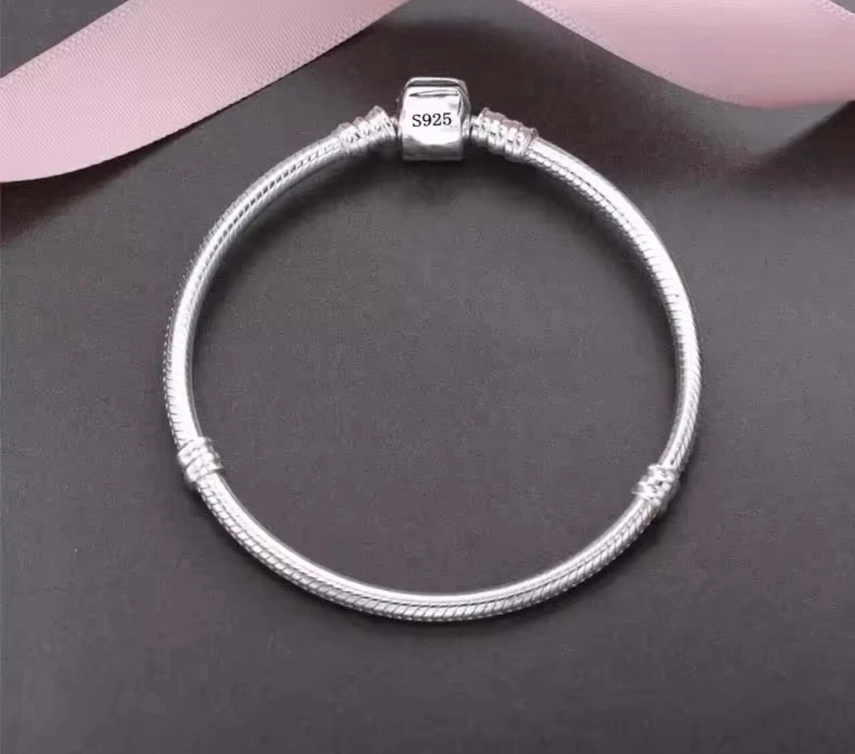 Brazalete de plata de ley suave liso hueso de serpiente adecuado para dijes muchos tamaños Foto 3 de 4