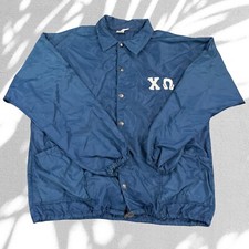 Vintage 70s Russell Athletic Jacket XL Chi Omega Sorority Blue Made in USA
