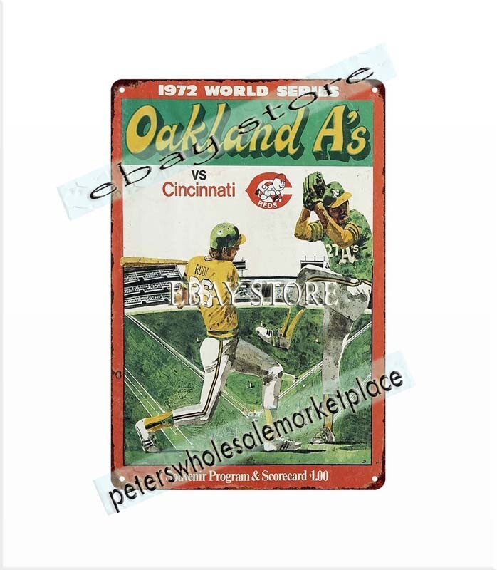 western art 1972 sports Programs Oakland A's vs Cincinnati metal tin sign