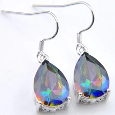 Special Wedding Gift Cut Rainbow Mystical Fire Topaz Gems Silver Earrings