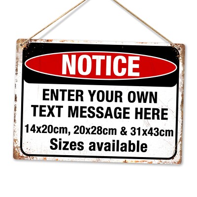 Personalisiertes Metall Wandschild - Hinweisschild Enter Your Own Message Garage Shop
