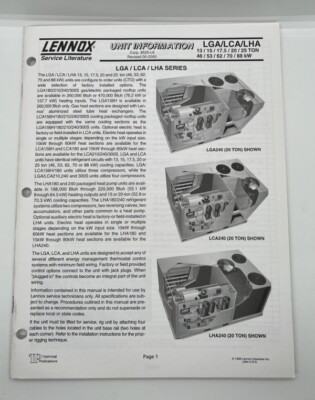 LENNOX Service Literature LGA/LCA/LHA Series HVAC Users Manual Corp 9525-L6