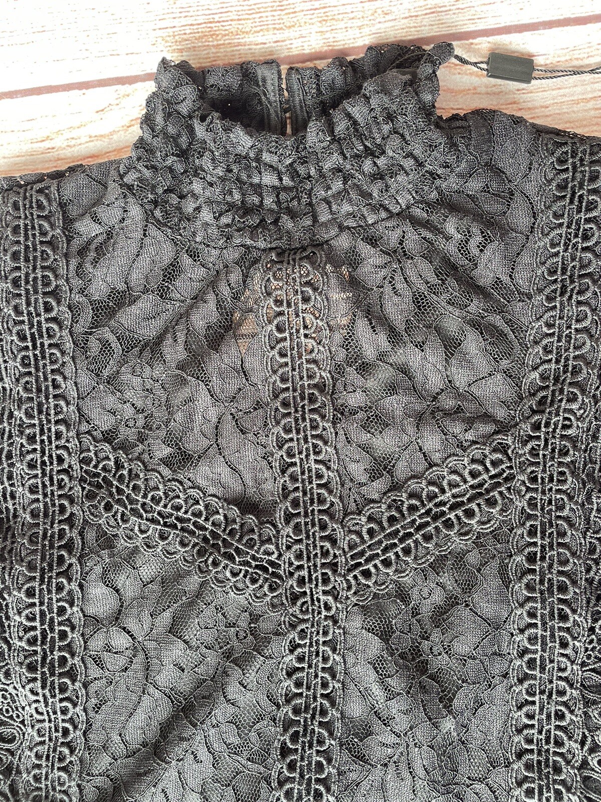 Cable Gauge Sleeveless Lace Lined High Neck Black Blouse Top Size S cable-gauge-sleeveless-lace-lined-high-neck-black-blouse-top-size-s