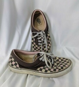 pink checkered lace up vans
