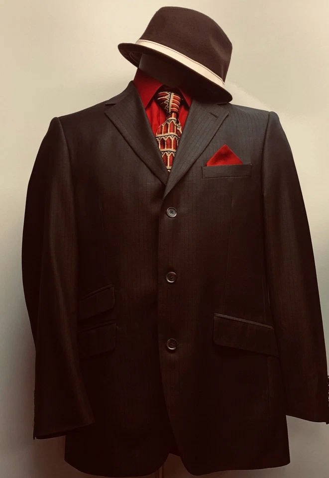 Calça STEVE HARVEY Prince 42L listra marrom plissada algemada 38x28 978147 - Imagem 4 de 4