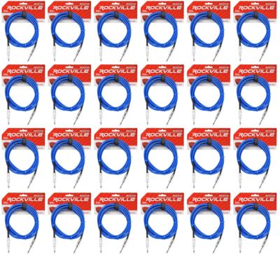 24 Rockville RCGT10BL 10'  1/4'' TS to 1/4'' TS Guitar/Instrument Cable