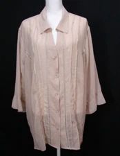 New Maggie Barnes Beige Sheer Button Front Tunic Blouse Top 3/4 Sleeve Size 3X