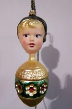 Larry Fraga Dresden Dove Girl Face on Egg Christmas Ornament, New