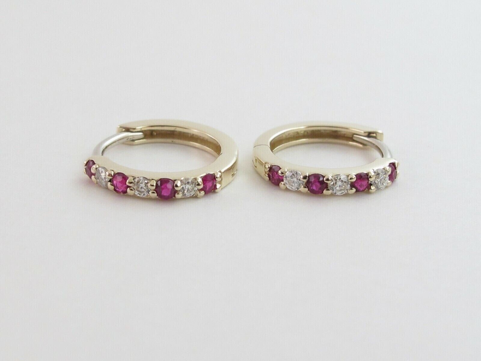 Stunning 14k Gold Plated Pink Simulated Ruby Huggie Hoop Earrings  