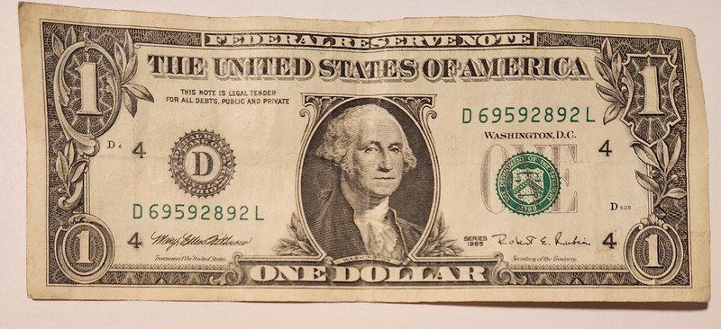 ●ERROR NOTE●,$1 BILL, Ink Error On The #4's