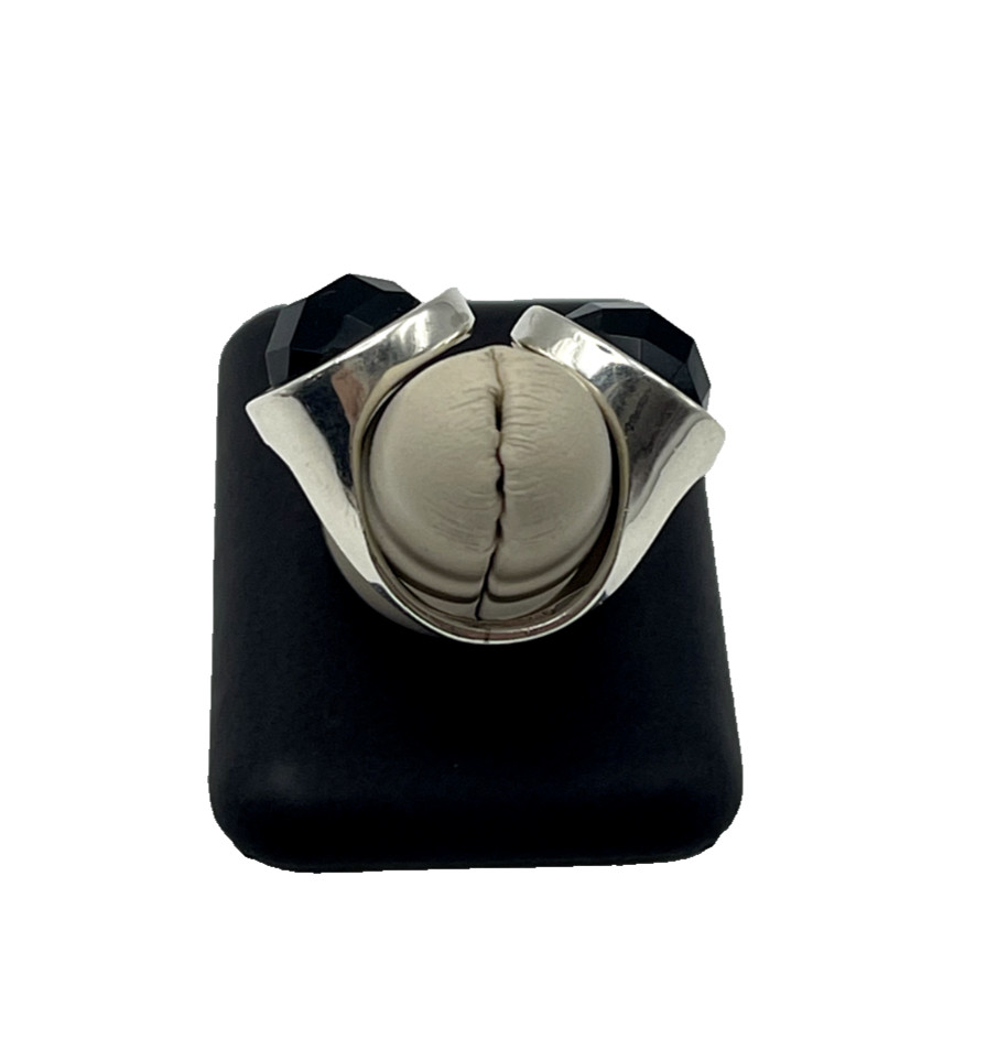 950 Silver Split Onyx Ring Size 7 - image 3