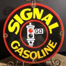 VINTAGE SIGNAL GASOLINE PORCELAIN GAS PUMP PLATE STATION SIGN MOTOR OIL