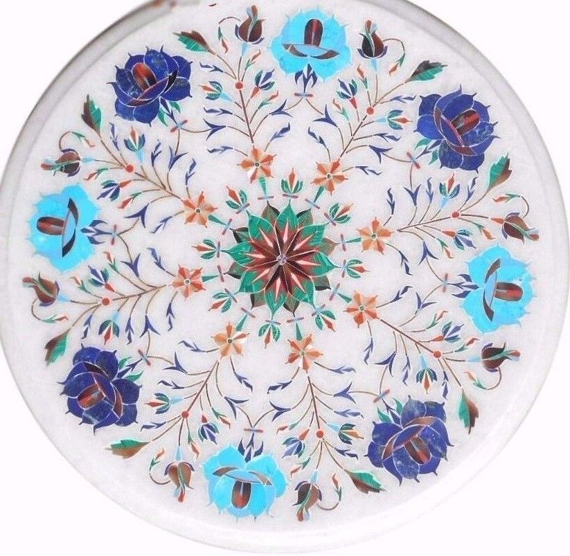 12x12 Marble Side Table with Semi-Precious Floral Inlay Art for Home Decor