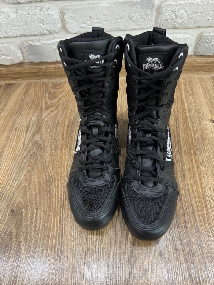 LONSDALE CONTENDER HI BOXING BOOTS SIZE UK4 BLACK Leather - Image 2 of 4