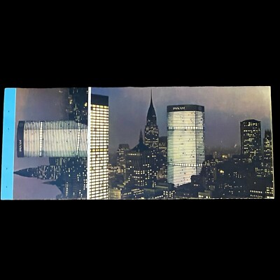 Vintage 2 Part Postcard Pan Am Building At Dark In Manhattan New York Unposted