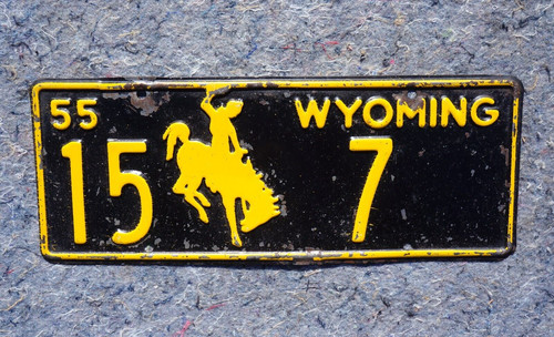 1955 HOT SPRINGS County WYOMING License Plate Low # 15 - 7