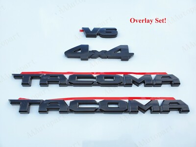 4PCS SET Gloss Black EMBLEM OVERLAY KIT FIT FOR 2016-2021 TOYOTA TACOMA V6 4X4