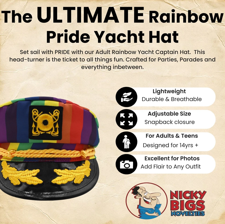 Adulto Arco Iris Yate Capitán Sombrero Orgullo Gorra Novedad Capitanes Disfraz Accesorios Foto 2 de 4