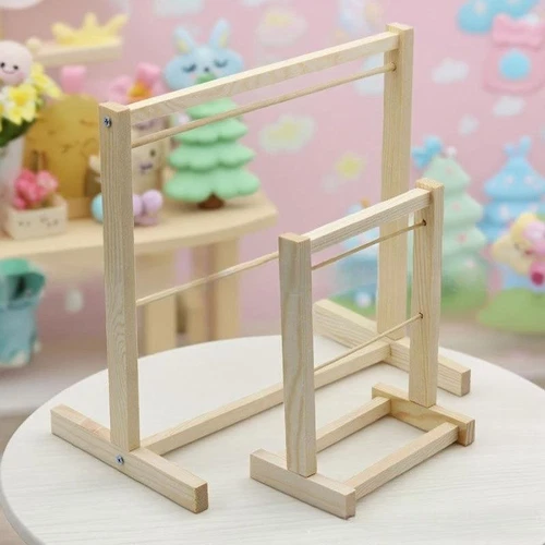 Doll Garment Rack for 17cm Doll Miniature Wood Clothes Rack with 6 Mini Hangers - Picture 3 of 8