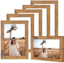 6PC Picture Frames Photo Collage for Wall Decor or Table Top, MDF, Walnut Brown
