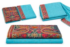 Indian Unstitched Suit Fabric Teal Turquoise Embroidered Heavy Dupatta | Party