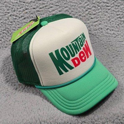 Mountain Dew Hat Cap Mens Snapback White Green Trucker Mesh One Size Soda NWT