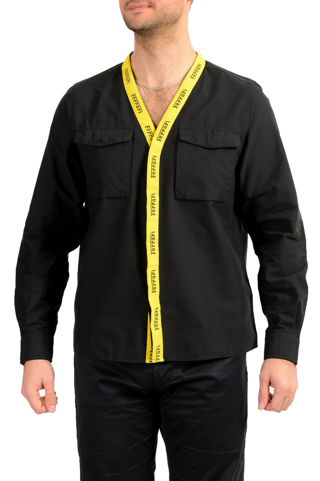Мужская черная рубашка Oxford Caban от Scuderia Ferrari без воротника US M IT 50